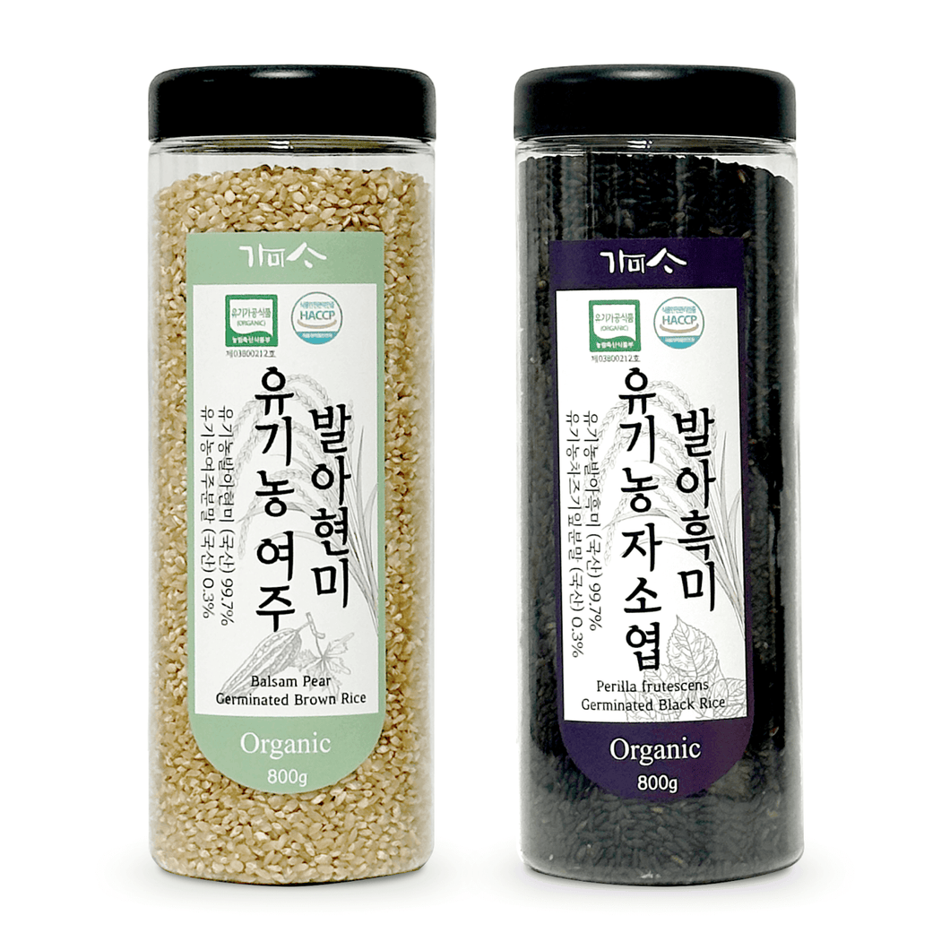 Gamisa Organic Sprouted Black Rice with Perilla folium & Organic Sprouted Brown Rice with Bitter Melon - 가미사 자소엽 발아흑미와 여주 발아현미 세트