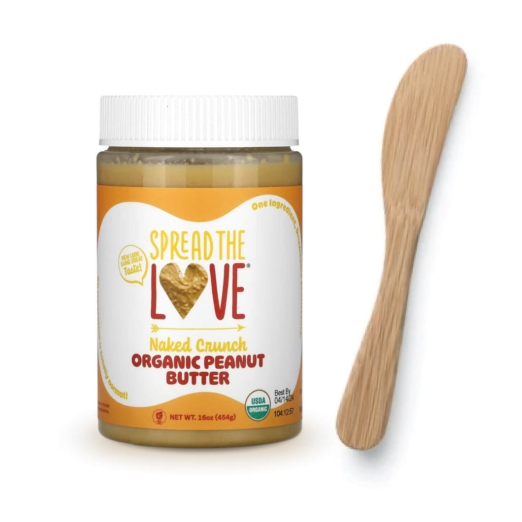 Spread The Love Naked Crunch Organic Peanut Butter & Bambu Organic Bamboo Spreader - 스프레드 더 러브 크런치 유기농 피넛 버터와 밤부 유기농 버터 스프레더