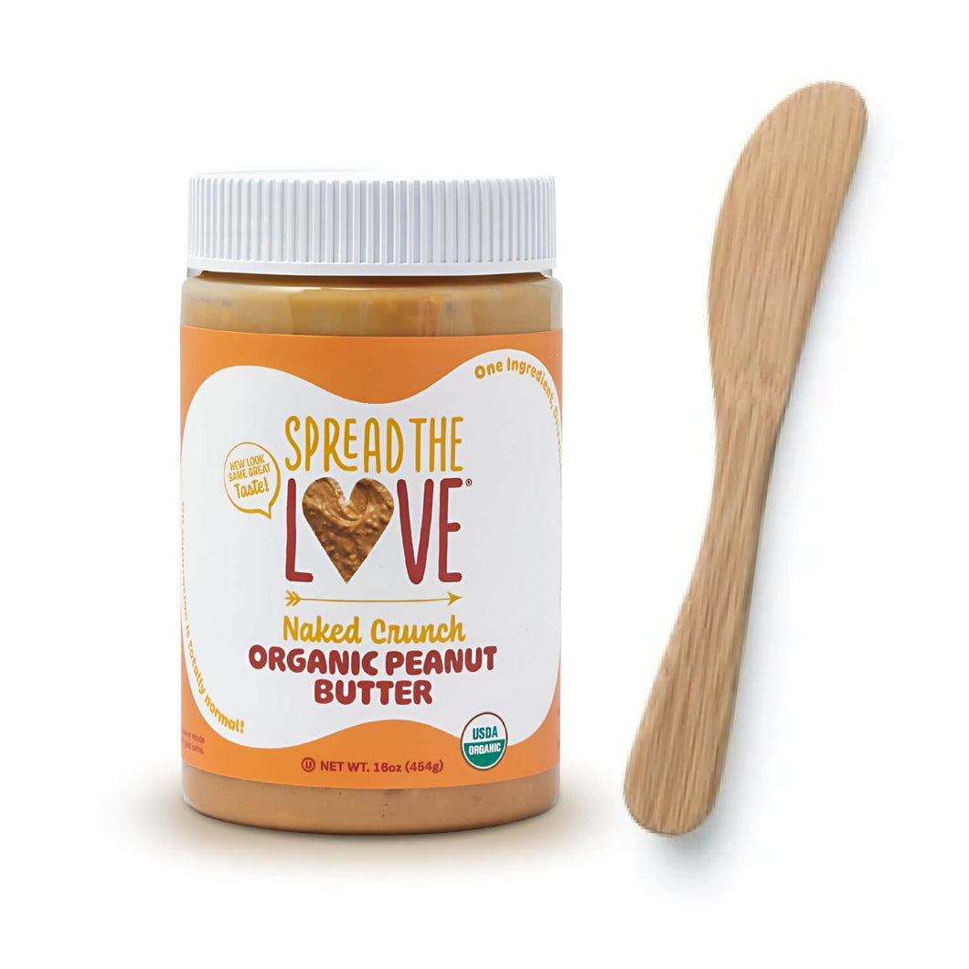 Spread The Love Naked Crunch Organic Peanut Butter & Bambu Organic Bamboo Spreader - 스프레드 더 러브 크런치 유기농 피넛 버터와 밤부 유기농 버터 스프레더